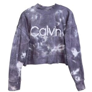 Calvin Klein Performance Tie Dye Cropped Sweatshirt Athleisure Gray White Size M